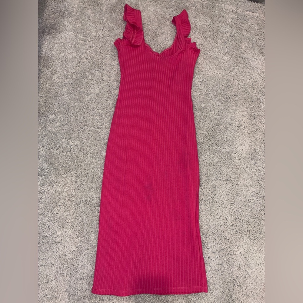 Zara Pink Ribbed Midi Dress Womens Size Small - Picture 3 of 3